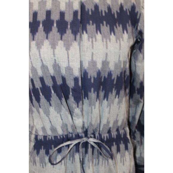 OSEI DURO Sz S Small Navy Gray Ikat Casta Dress Midi Cotton - Picture 5 of 11